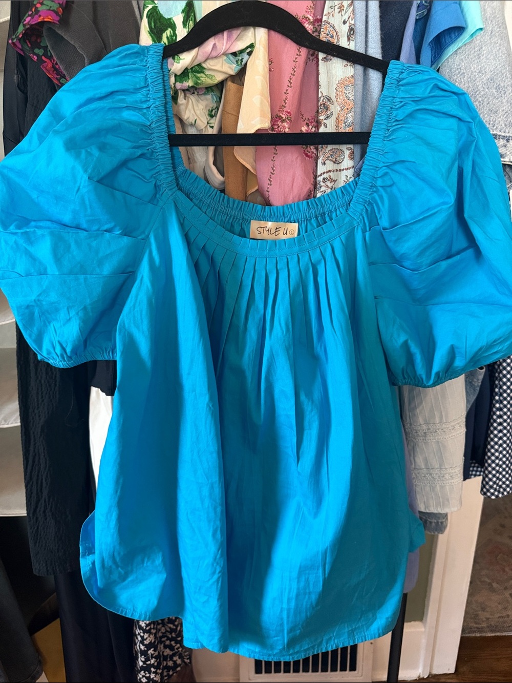 Turquoise Puff-Sleeve Women's Top - Size L